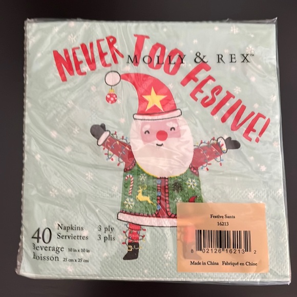 40 Christmas Holiday Cocktail Napkins Festive Santa - Picture 2 of 2